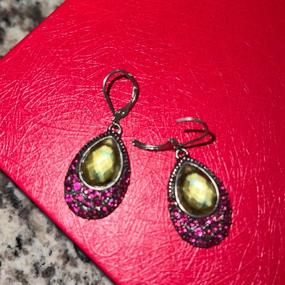 Pink & Green - Antque Styled Earrings - unknown - picked up in TX antiquing